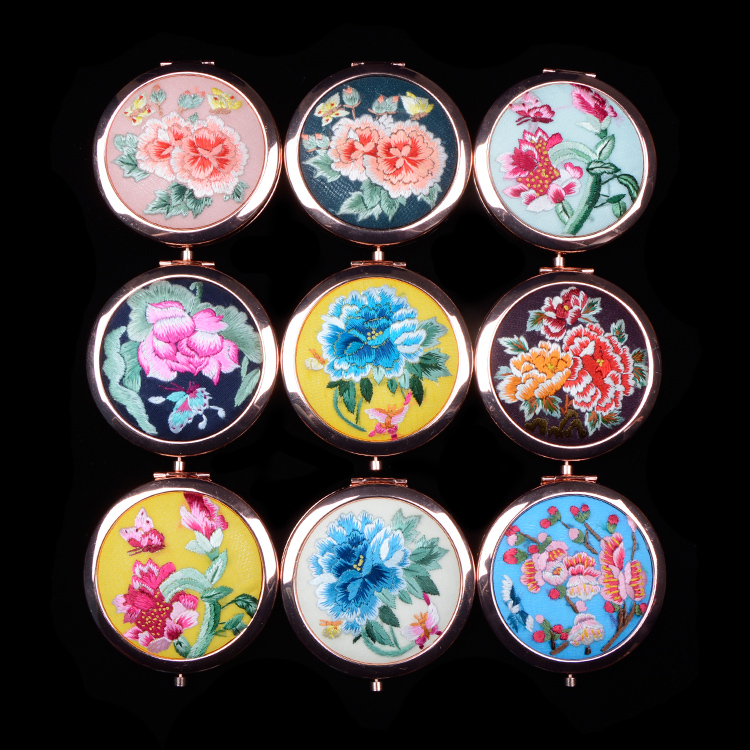 红安化妆随身镜精品出国送礼刺绣中国风古风摄影 手绣镜子