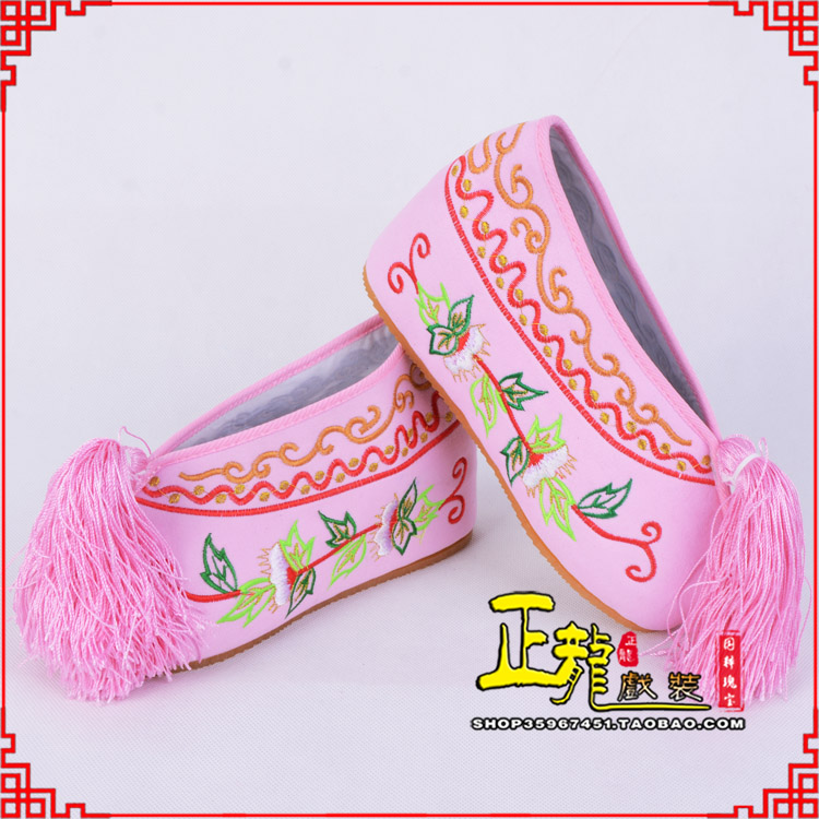 红安花旦鞋女绣花彩鞋 舒适款草花内高彩鞋