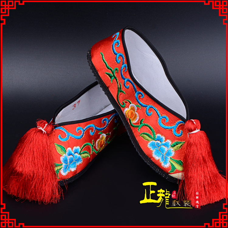 红安京剧越剧戏曲彩鞋花旦绣花 普平底彩鞋